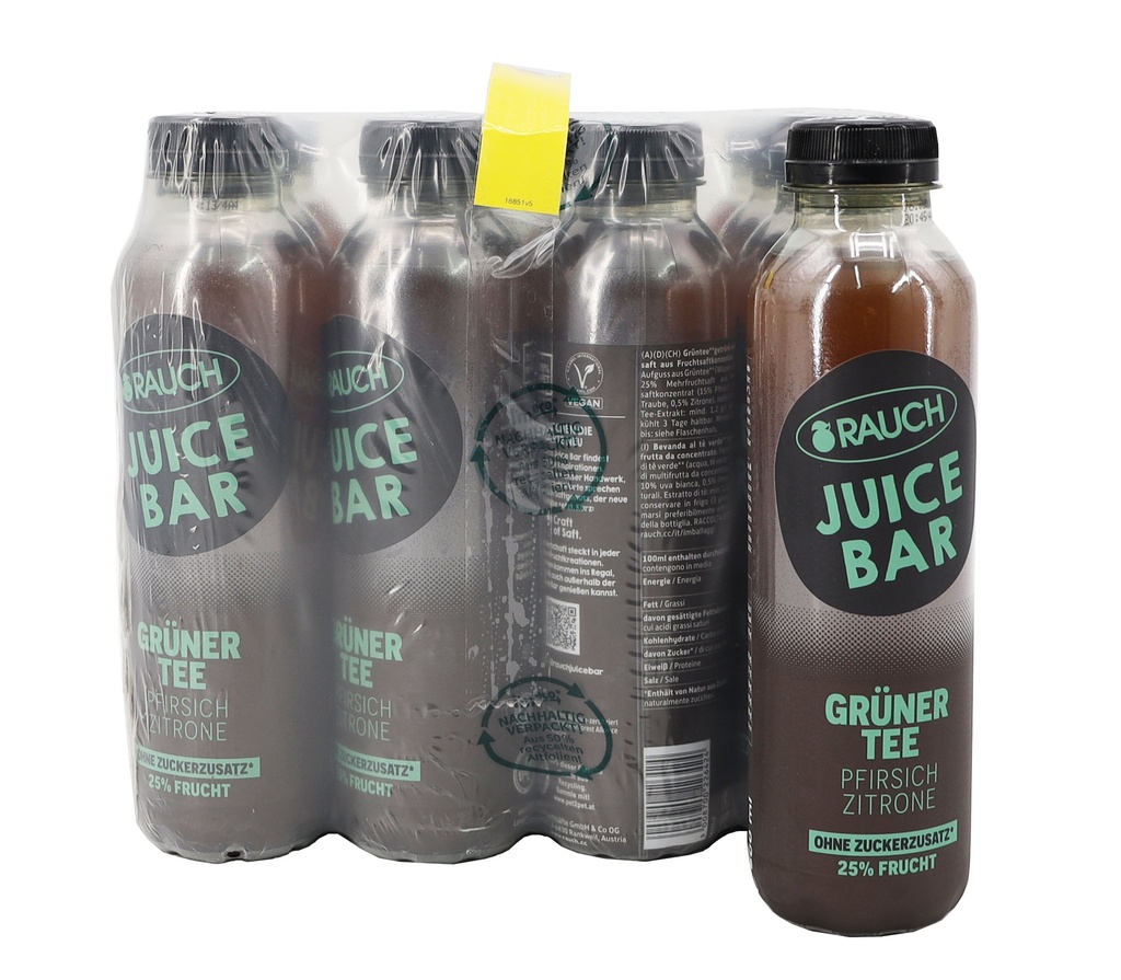 Rauch Eistee Juice Bar GrünerTee-Pfirsich-Zitrone 12 x 0,5Liter