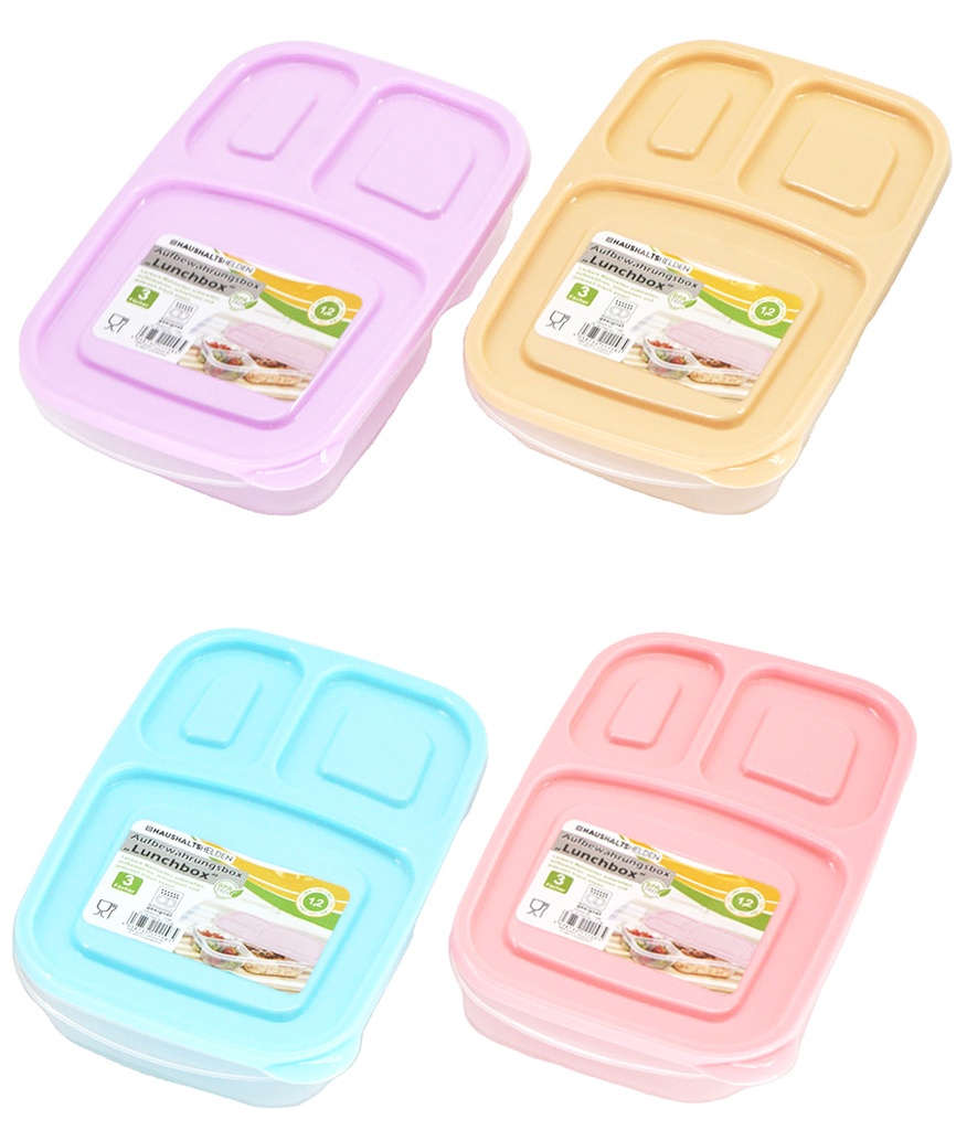 Frischhaltebox Lunchbox, 3 Fächer, 1,2 Liter, 4 Farben