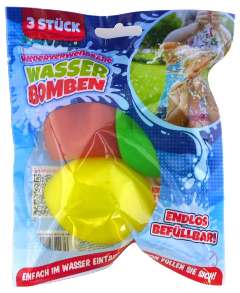 Wasserbomben wiederverwendbar, 3er Set bunt, Silikon