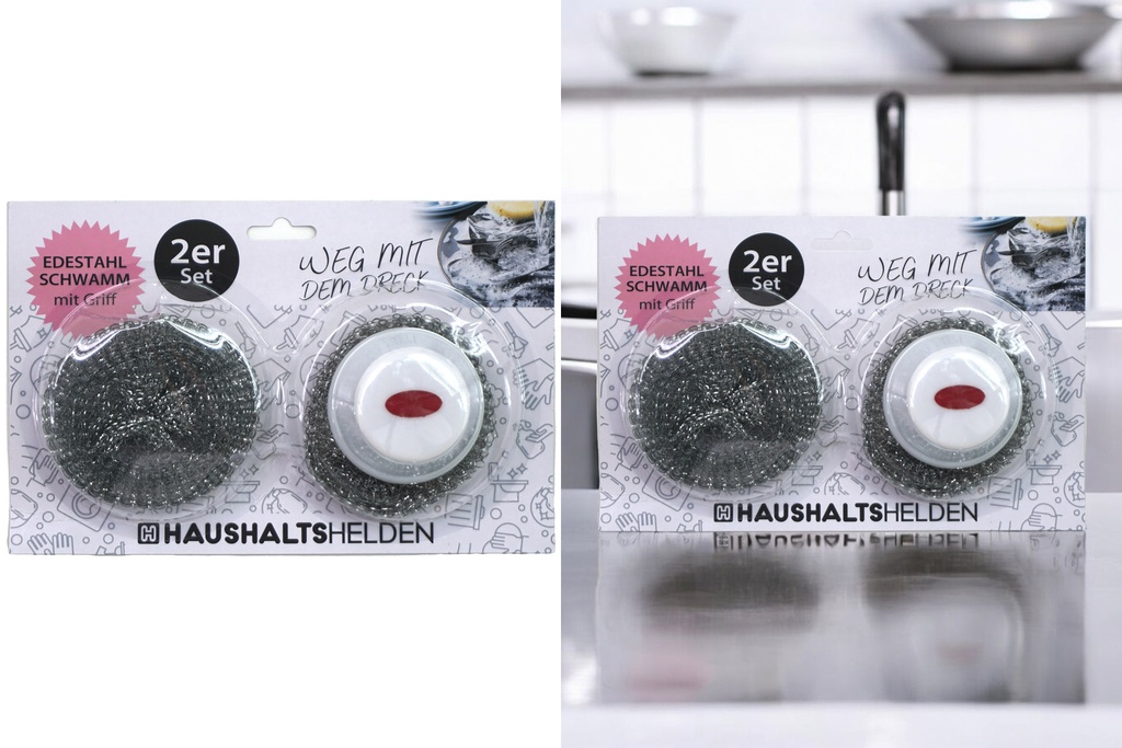 Edestahl Schwamm mit Griff, 2er Set