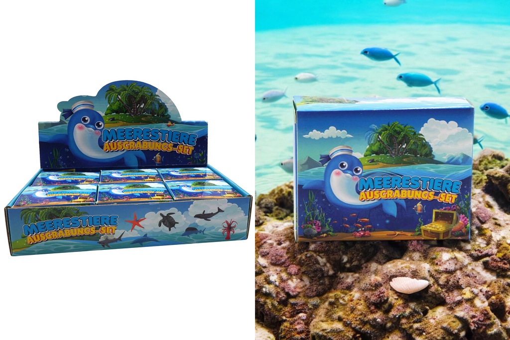 Ausgrabung Set "DIG IT" Meerestiere, 8,5x6,5x3cm, 12fach sortiert