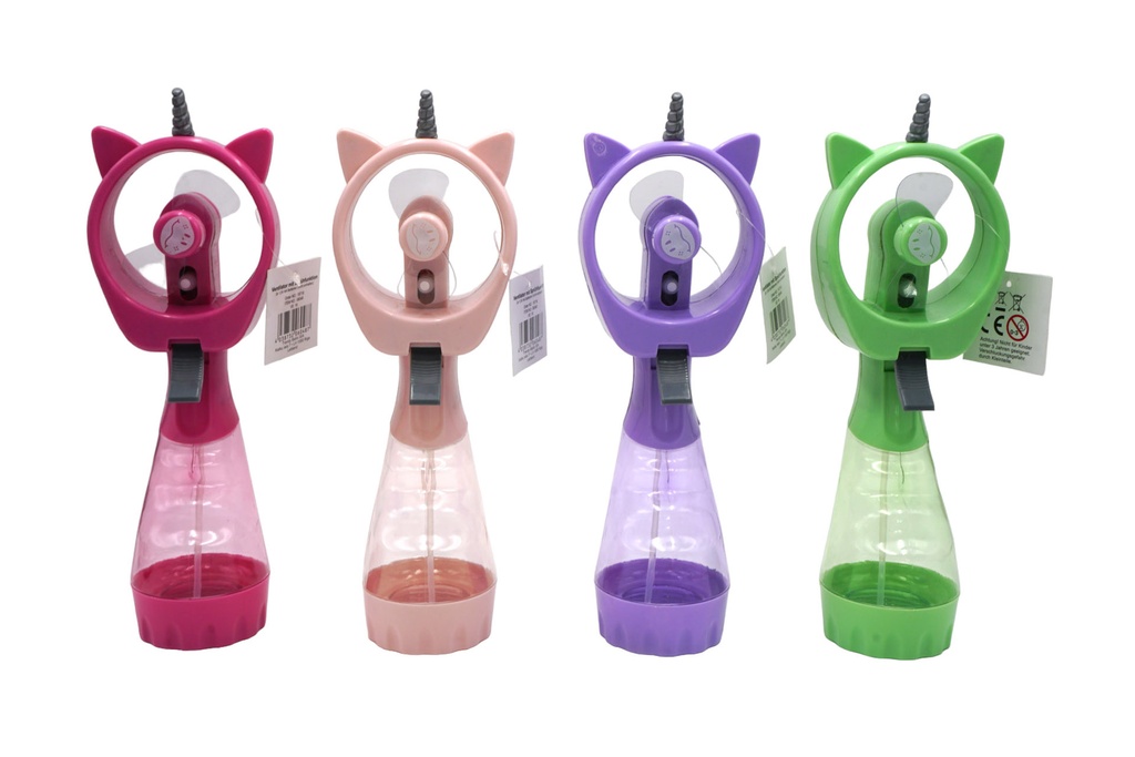 Ventilator mit Sprühfunktion "Einhorn", 28x9x7cm