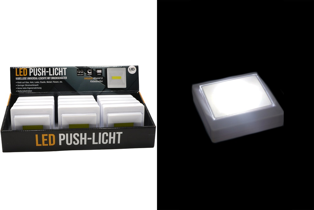 Push-Lampe COB LED Eckig mit Magnet und Klebestreifen