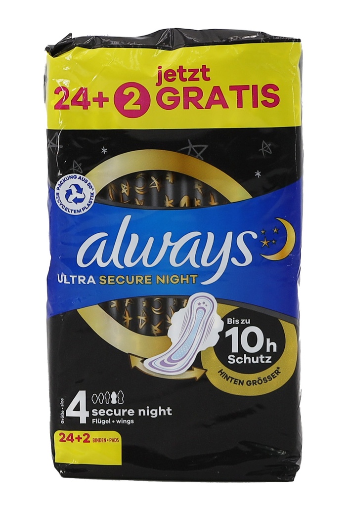 Always Ultra Damenbinden 26Stück Size 4 Secure Night Wings