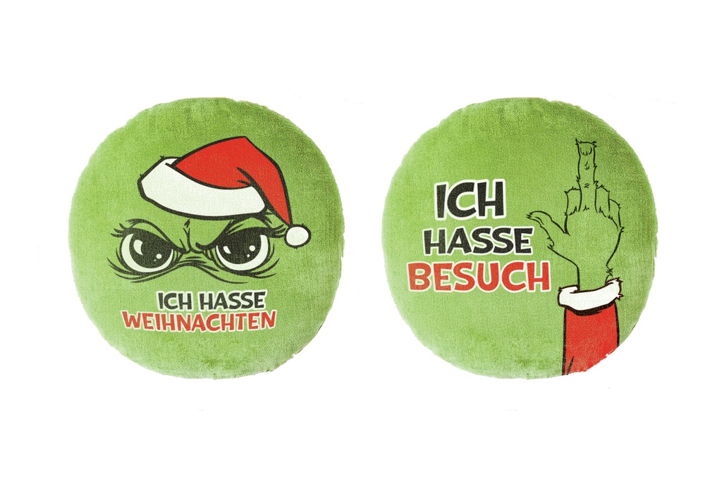 Kissen "Festtagsmuffel" Plüsch, Durchmesser 30cm