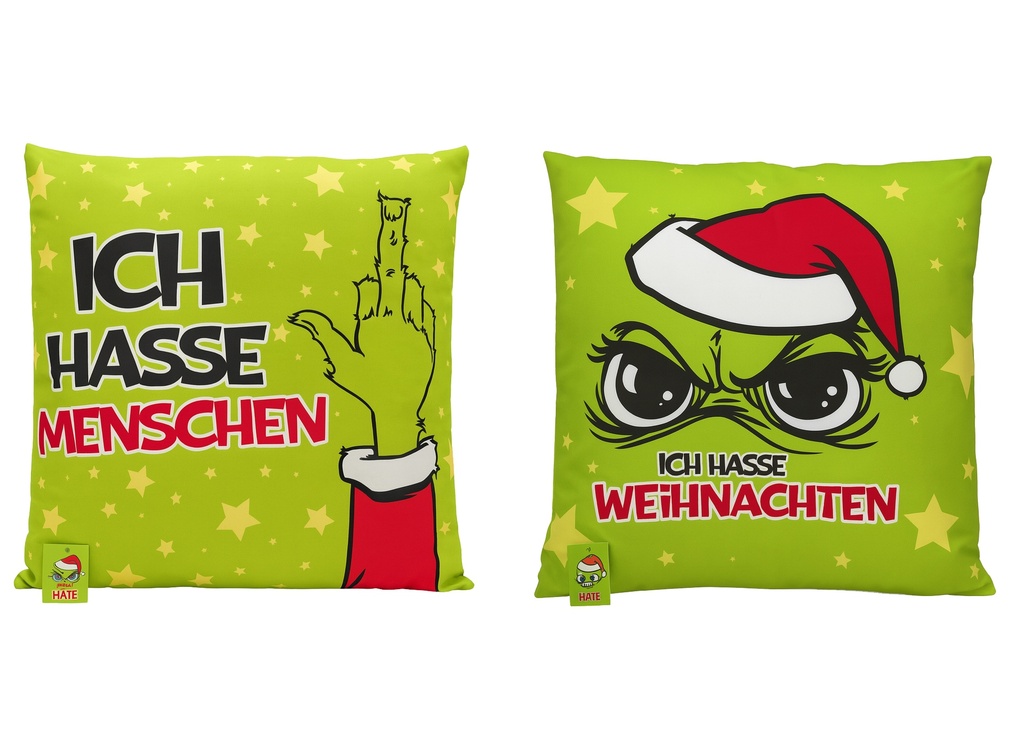 Kissen "Festtags-Muffel", 45x45cm, 300g Füllung, 2 Designs Varianten | Anti-Weihnachten für Weihnachtsmuffel, Xmas-Muffel & Weihnachts-Hasser