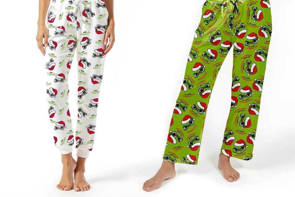 Schlafanzughose "Festtags-Muffel" Größen S-XXL,  2 Designs Varianten | Anti-Weihnachten für Weihnachtsmuffel, Xmas-Muffel & Weihnachts-Hasser