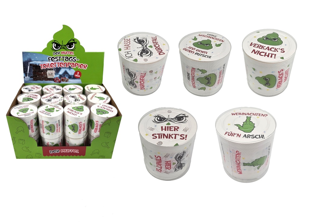 Toilettenpapier "Festtagsmuffel", 2-lagig, 24m | Anti-Weihnachten für Weihnachtsmuffel, Xmas-Muffel & Weihnachts-Hasser