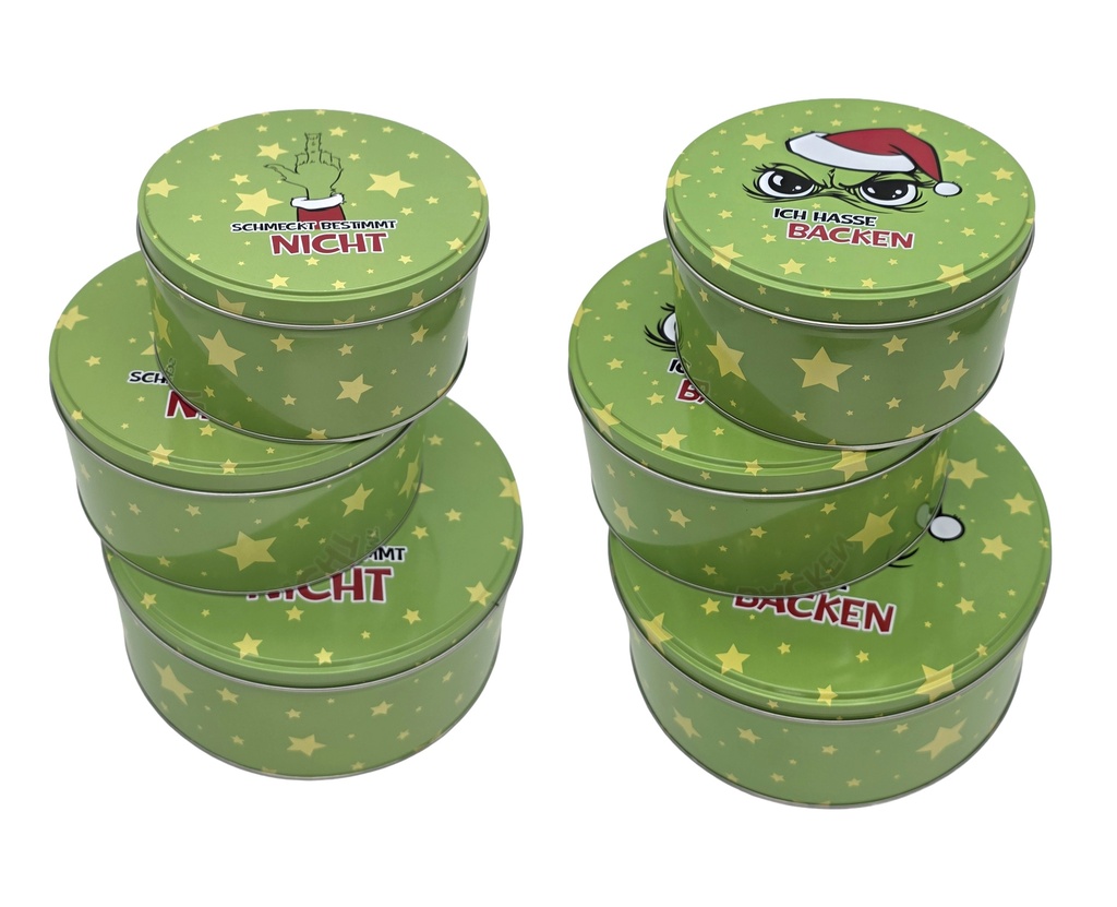 Gebäckdosen Metall Festtags-Muffel | 3-teilig | 2 Designs | Lustige Keksdosen & Aufbewahrungsboxen für Plätzchen & Anti-Weihnachten-Fans