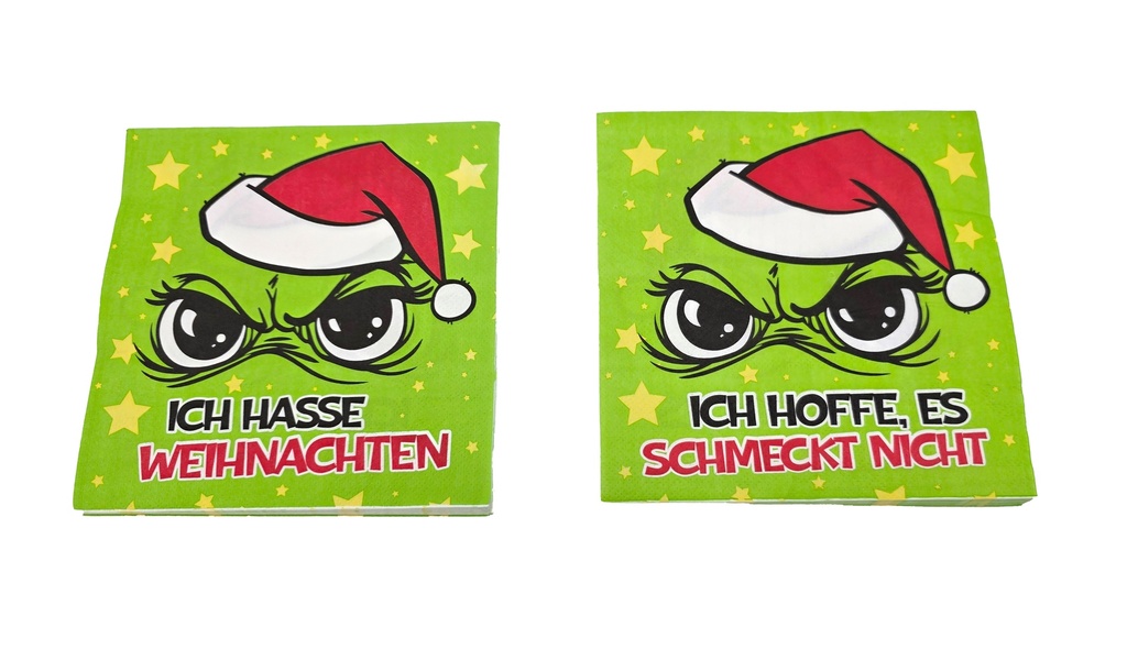 Servietten Weihnachten "Festtags-Muffel" 33x33cm, 1/4 Falz, 3-lagig, 20er Pack | Anti-Weihnachten für Weihnachtsmuffel, Xmas-Muffel & Weihnachts-Hasser