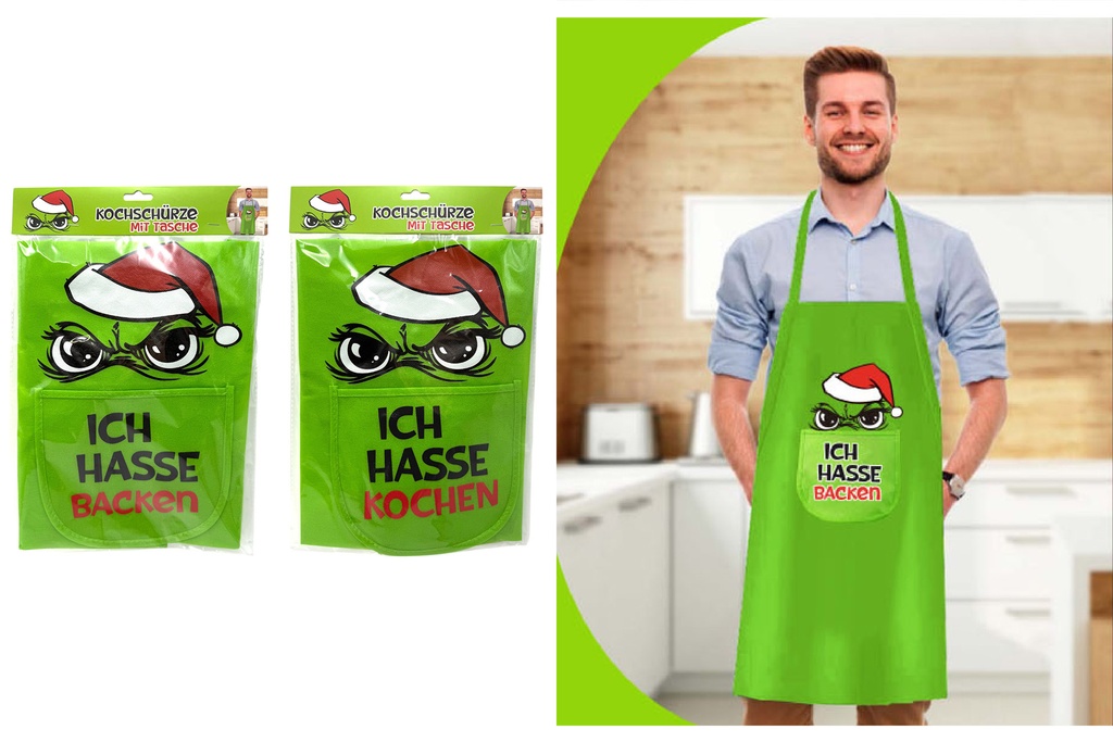 Kochschürze Weihnachten Festtags-Muffel mit Tasche, 2 Designs | Lustige Anti-Weihnachten-Schürze für Hobbybäcker, Weihnachtsmuffel & Wichtelrunden
