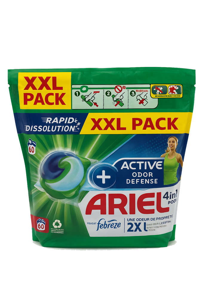 Ariel 4in1 Waschmittelkapseln + Aktive Geruchsabwehr – Touch of Febreze 60WL