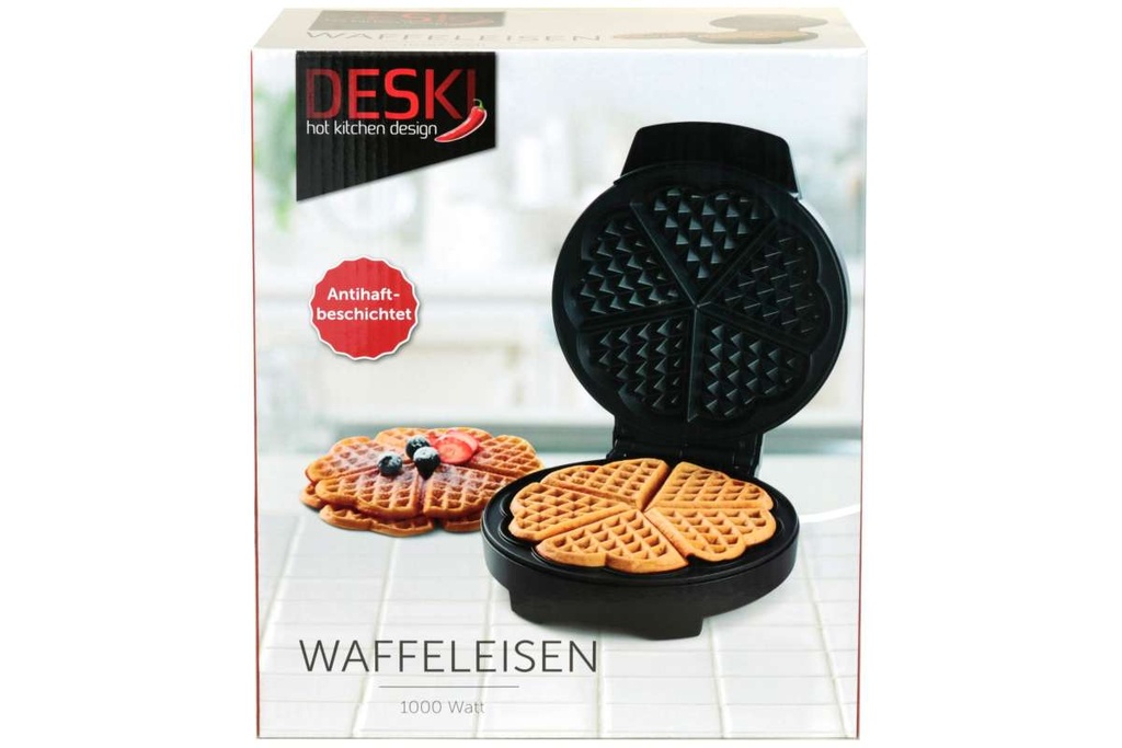 Waffeleisen Deski Edelstahl schwarz 1000 Watt Waffelautomatt