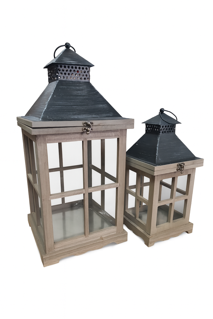 Weihnachts Laterne aus Holz 2er Set Landhaus- / Vintage-Stil.