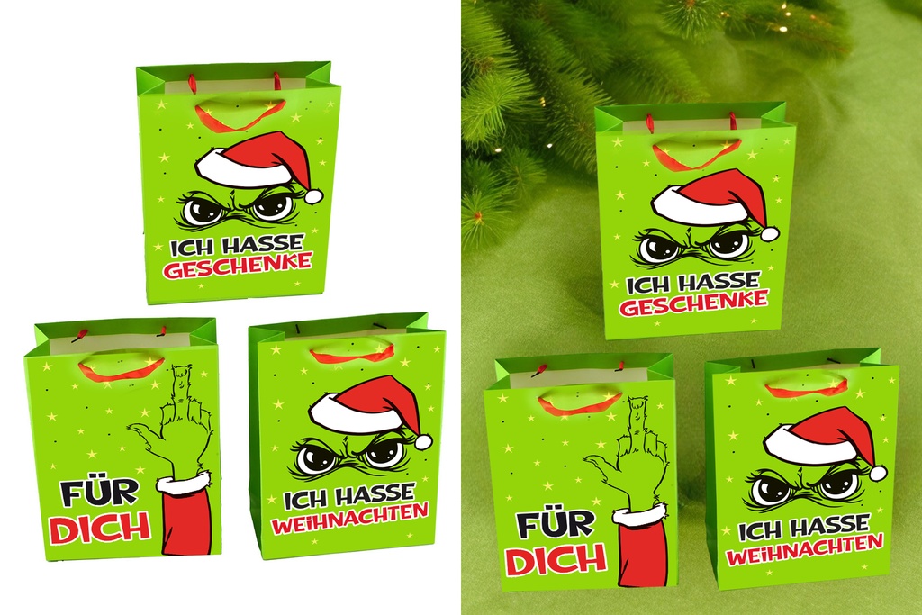 Geschenktüte Weihnachten"Festtags-Muffel", 30x40x12cm, 3 Designs | Anti-Weihnachten für Weihnachtsmuffel, Xmas-Muffel & Weihnachts-Hasser