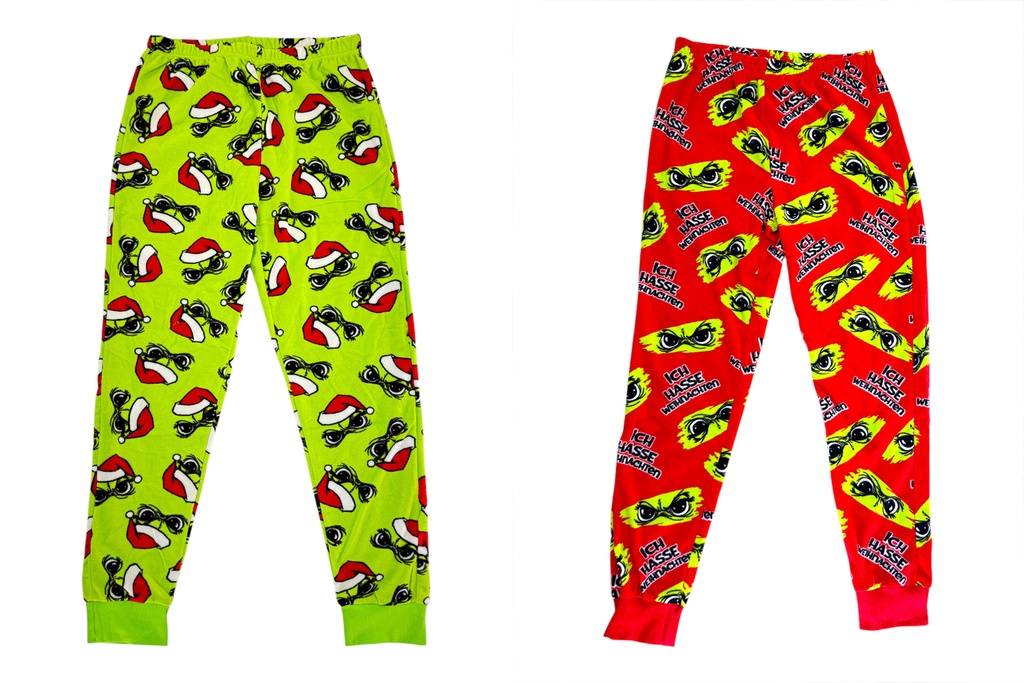 Kuschelhose Festtags-Muffel | Kindergröße | 2 Designs | Fleecehose für kleine Weihnachtsmuffel – Anti-Weihnachten Mode in Grün & Rot