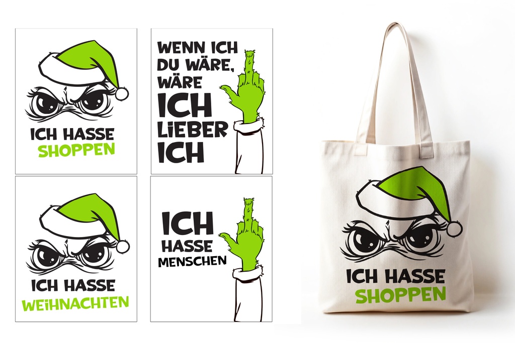 Tragetasche "Festtags-Muffel", 38x42cm, 4 Designs | Anti-Weihnachten für Weihnachtsmuffel, Xmas-Muffel & Weihnachts-Hasser