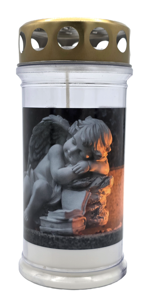 Grabkerze | Erstklassige Qualität | 17cm x 7,5cm mit Motiv | Engel Klassik