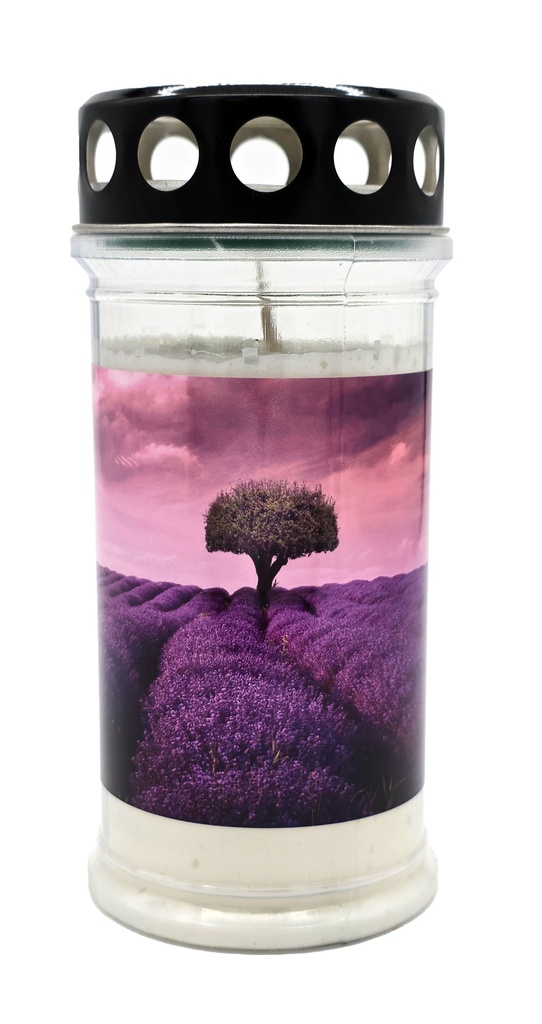 Grabkerze | Erstklassige Qualität | 17cm x 7,5cm mit Motiv | Lavendelfeld
