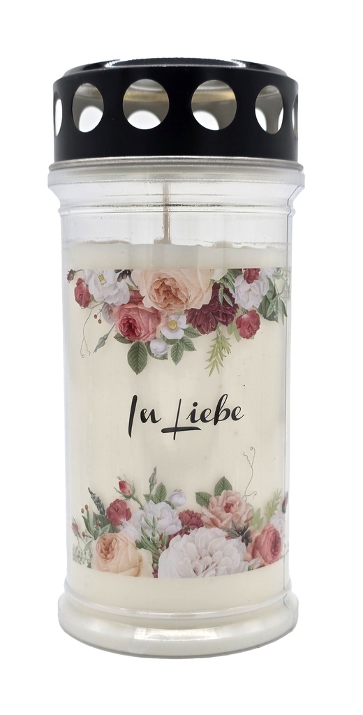 Grabkerze | Erstklassige Qualität | 17cm x 7,5cm mit Motiv | In Liebe Flower