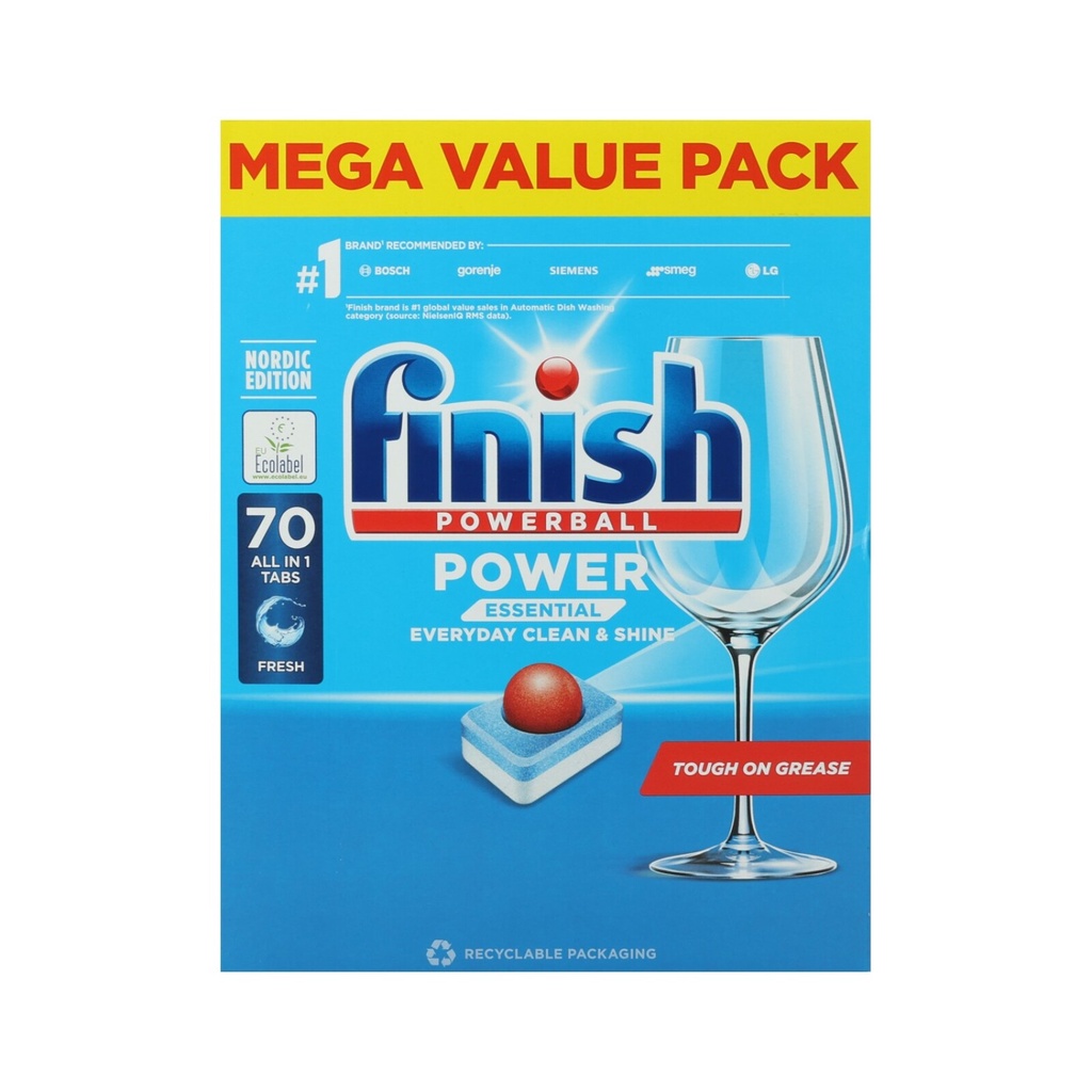 Finish Power Essential Spülmaschinen-Tabs 70Stück All in 1 Everyday Clean&Shine Fresh