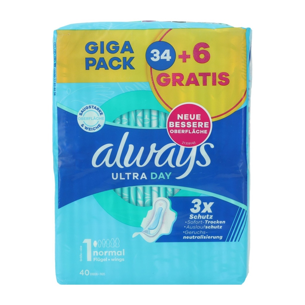 Always Ultra Damenbinden 40Stück Size 1 Normal Day Wings