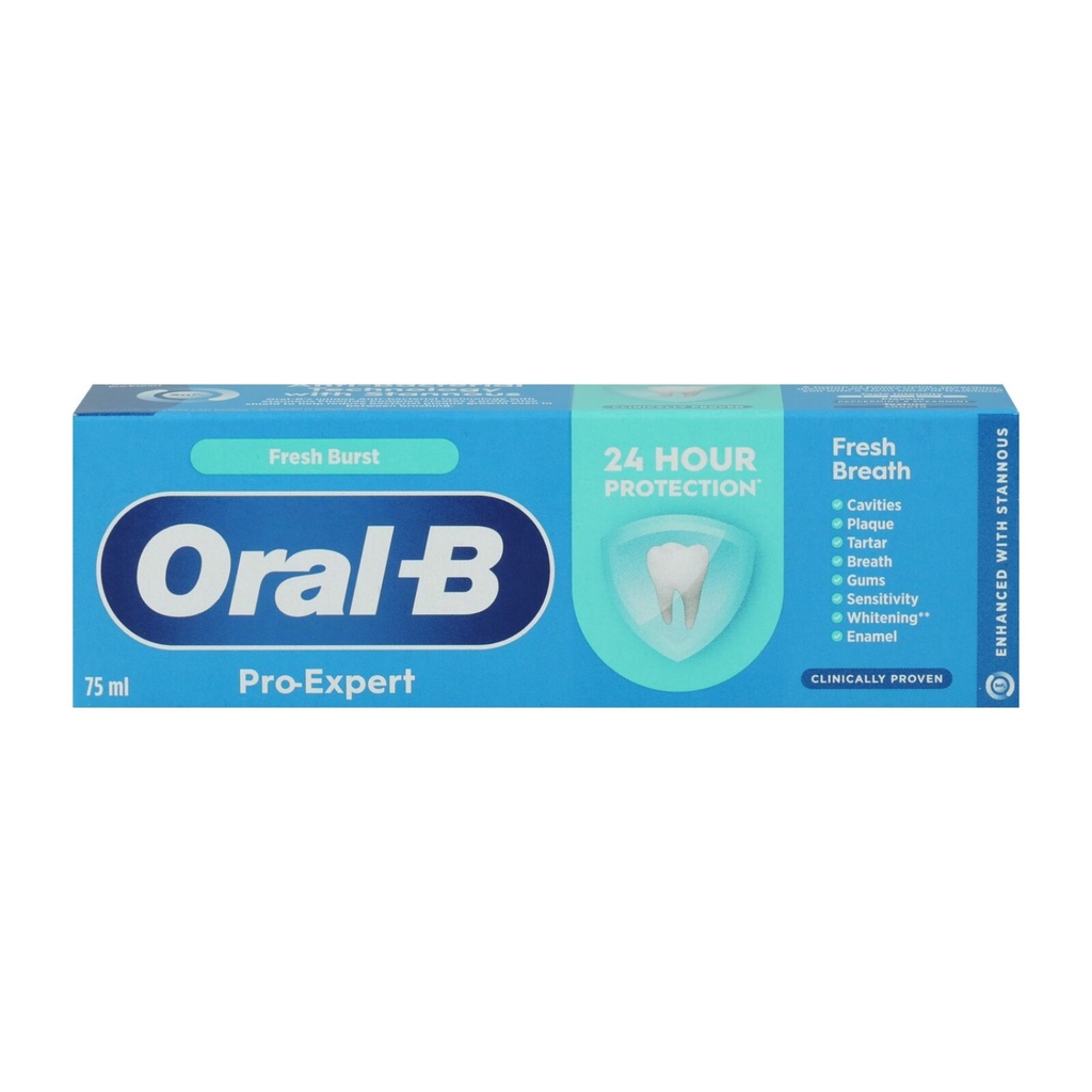 Oral-B Pro-Expert Fresh Breath Fresh Burst Zahnpasta 75 ml mit 24-Stunden-Schutz in blau-türkiser Verpackung