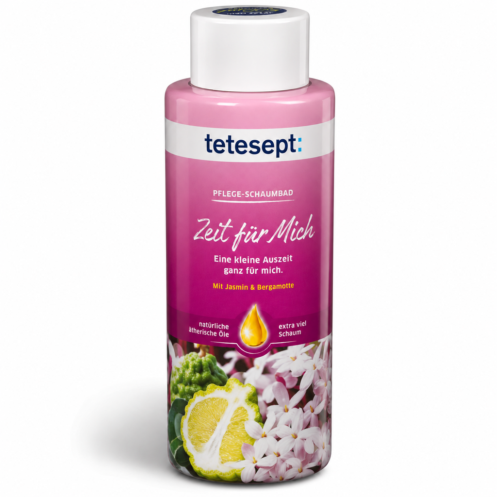 tetesept Pflege-Schaumbad Zeit für Mich mit Jasmin und Bergamotte in rosa Flasche