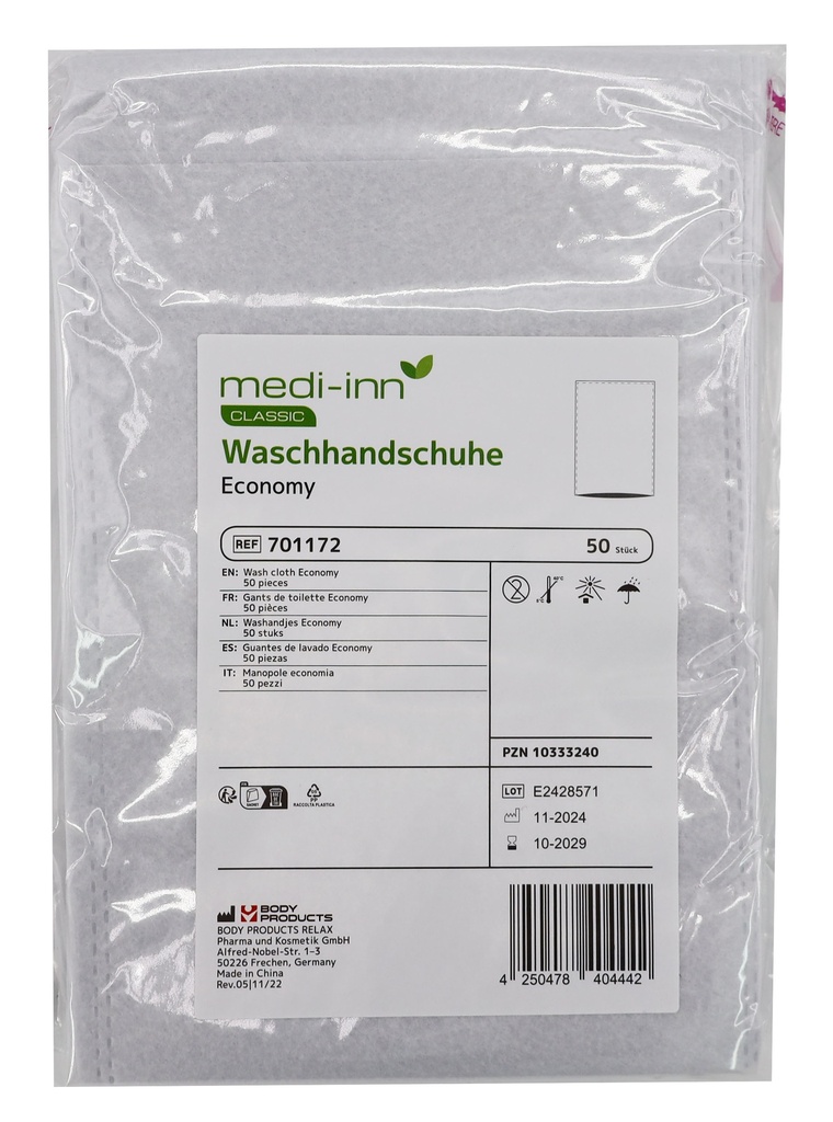 50 Stück "Medi-Inn®" Waschhandschuhe 0,08 cm x 15 cm x 22 cm "Economy" ultrasonic verschweißt