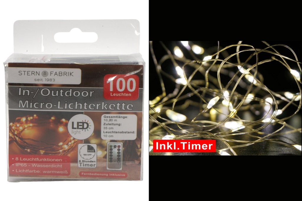 Lichterkette Basics LED Mikro, 100er In-/Outdoor mit Fernbedienung, mit Timer 