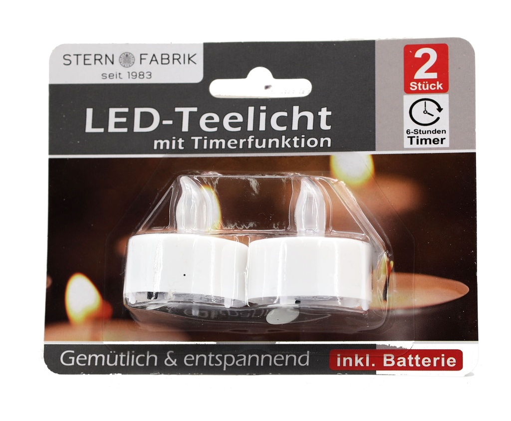 LED Teelicht 2er mit Timerfunktion inklusive Batterie, warmweiß 