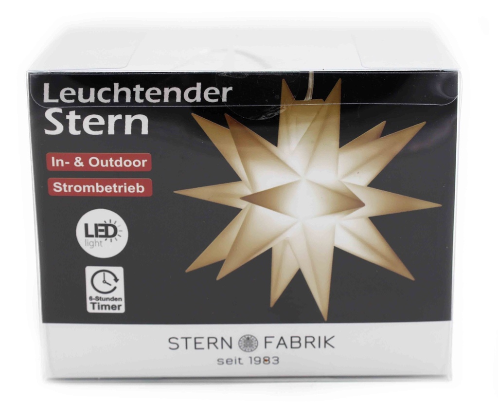 LED Weihnachtsdekoration Polygonal Stern, weiß, Ø12cm, 230V-Stecker mit 6h Timer 