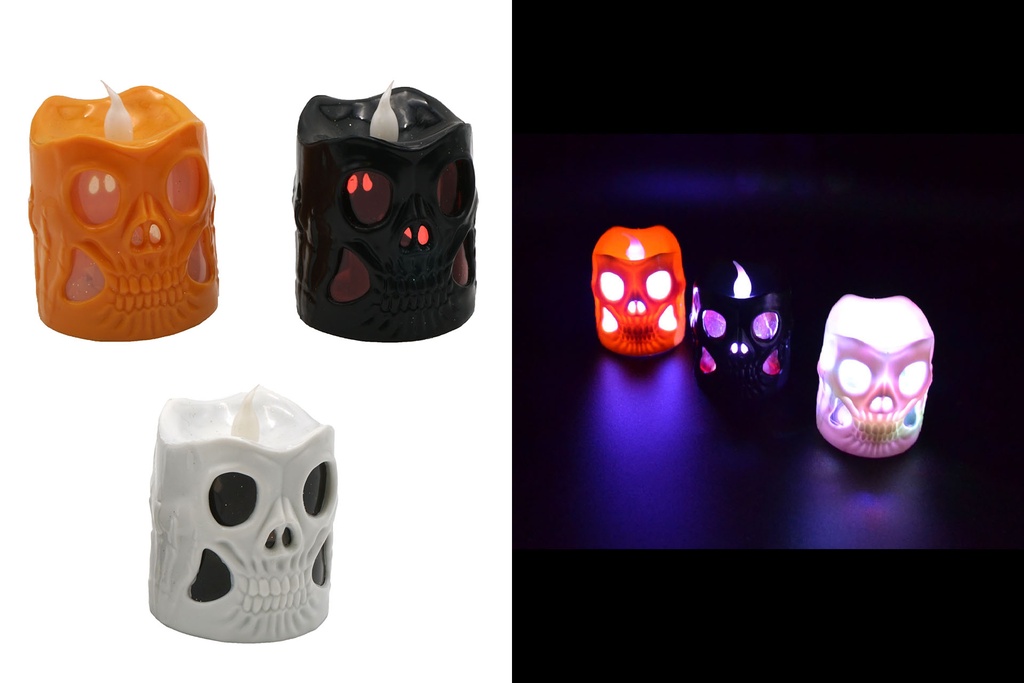 LED Kerze "Totenkopf", 5cm, 3 Farben, Farbwechsel