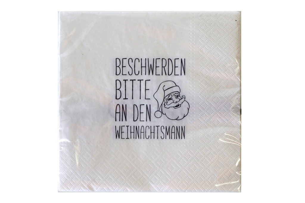 Servietten Weihnachten "Beschwerden bitte" 33x33cm, ¼ Falz, 3-lagig, 20er Pack