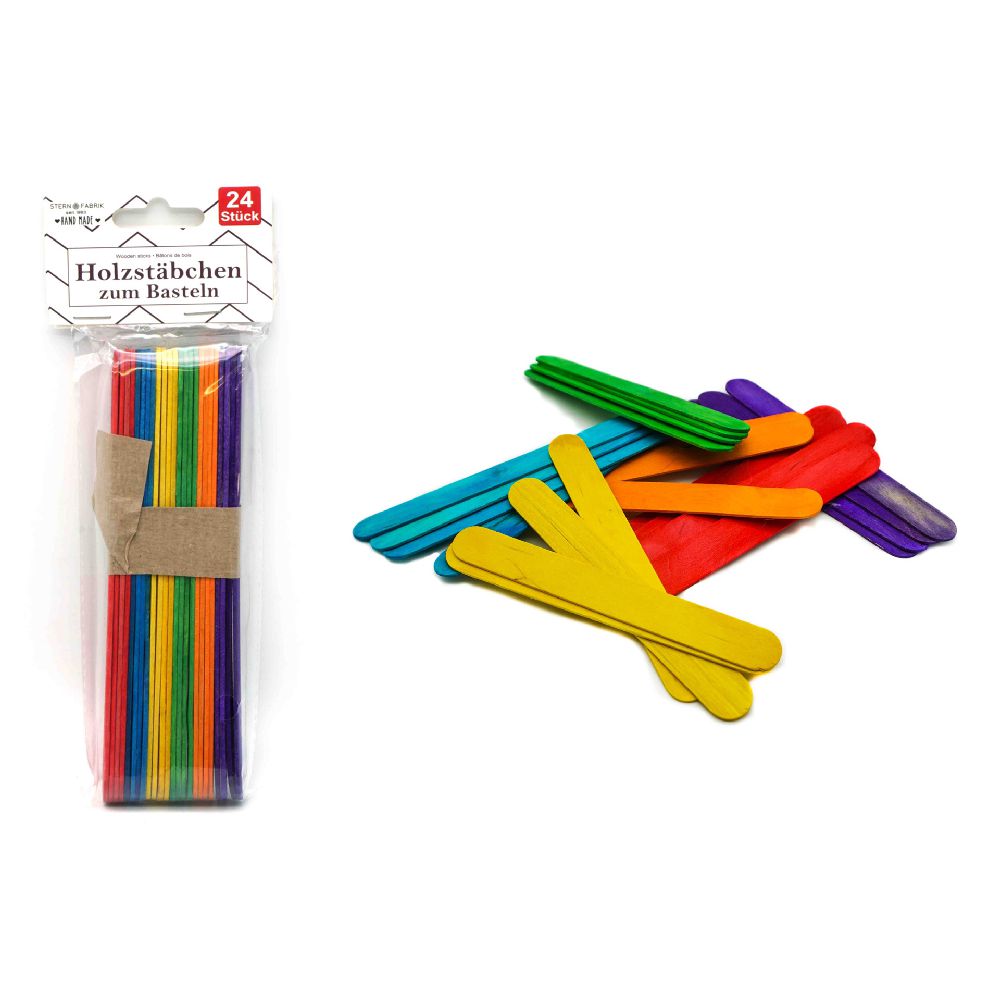 Holzstäbchen zum basteln, 24 Stück, bunt, 15cm