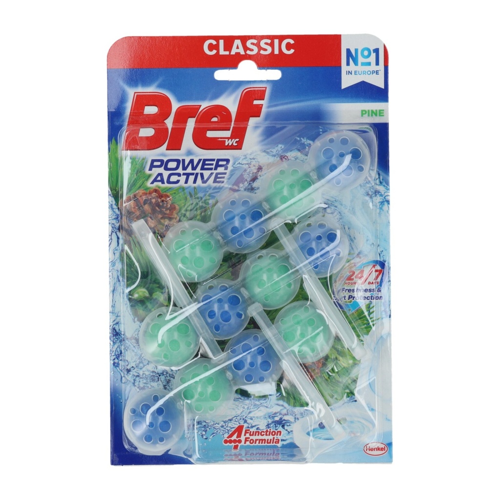 Bref Power Active Classic Pine WC-Duftspüler in Mehrfachpackung mit grünen und blauen Reinigungskugeln