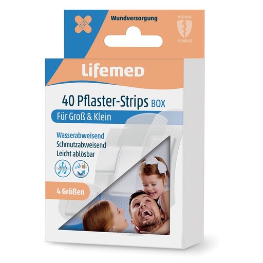 [7262] Lifemed Pflaster-Strips Wasserabweisend Metall-Box halbtransparent 40 Stück