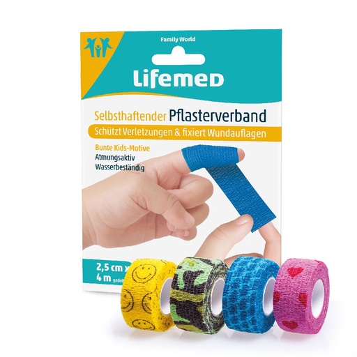 [3594] Lifemed Selbsthaftender Pflasterverband 4 m x 2,5 cm für Kinder.