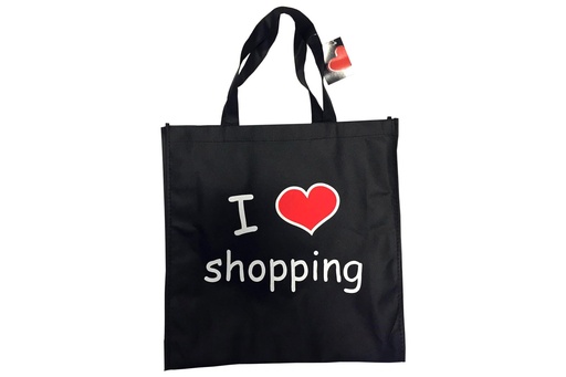 [11836] Einkaufstasche "I love Shopping" non Wooven, schwarz