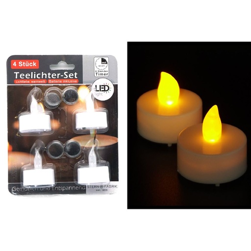 [8380] LED Teelichter 4er Set mit TIMER & Batterie 