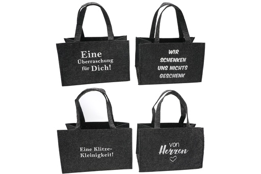 [15421] Geschenktasche Filz mit Spruch, 27x15x17cm, dunkelgrau