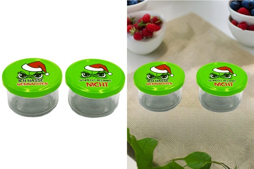 Einmachglas Festtags-Muffel 100 ml – Lustiges Glas mit Schraubdeckel für Marmelade, Likör, Süßigkeiten & Geldgeschenke | Anti-Weihnachten Wichtel- und Mitbringsel-Idee für Weihnachtsmuffel