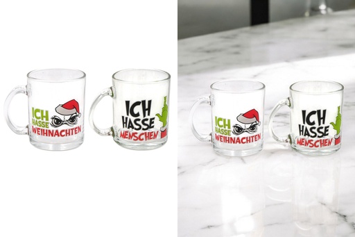 Trinkglas mit Henkel „Festtags-Muffel“, 350 ml – Hitzefestes Glas für Glühwein & Punsch | Lustige Anti-Weihnachten Geschenkidee für Weihnachtsmuffel & Wichtelrunden