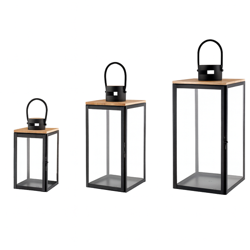 [16142] Laterne 3er Set aus Holz-Metall