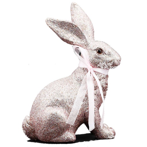 [10119] Hase mit Glitter aus Kunststoff XL Pink/Rosa 19x24x9cm