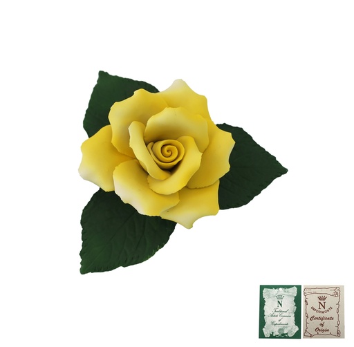 [P0000355] Capodimonte Porzellan Rose gelb groß 6x13cm