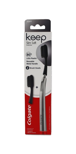 [P0000414] Colgate Keep Slim Soft Zahnbürste 1 Griff aus Metall + 2 Köpfe