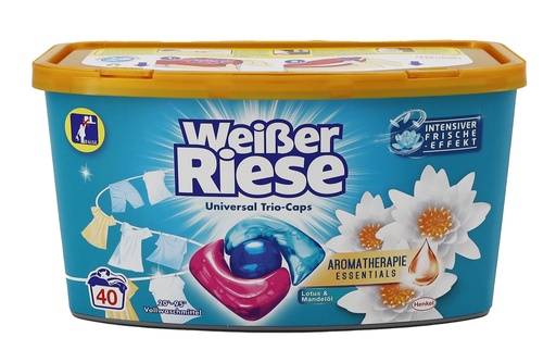 [P0000925] Weißer Riese Universalwaschmittel Trio-Caps Aromatherapie Essentials Lotus & Mandelöl, 40 Wl