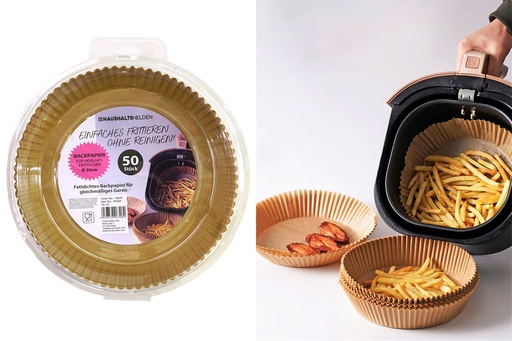 [P0001005] Heißluftfritteusen Backpapier, 50er Set, 20x5cm, rund
