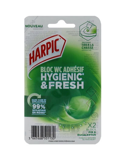 [P0001102] Harpic Hygiene und frischer selbstklebender Toilettenblock Eukalyptus 2x12g